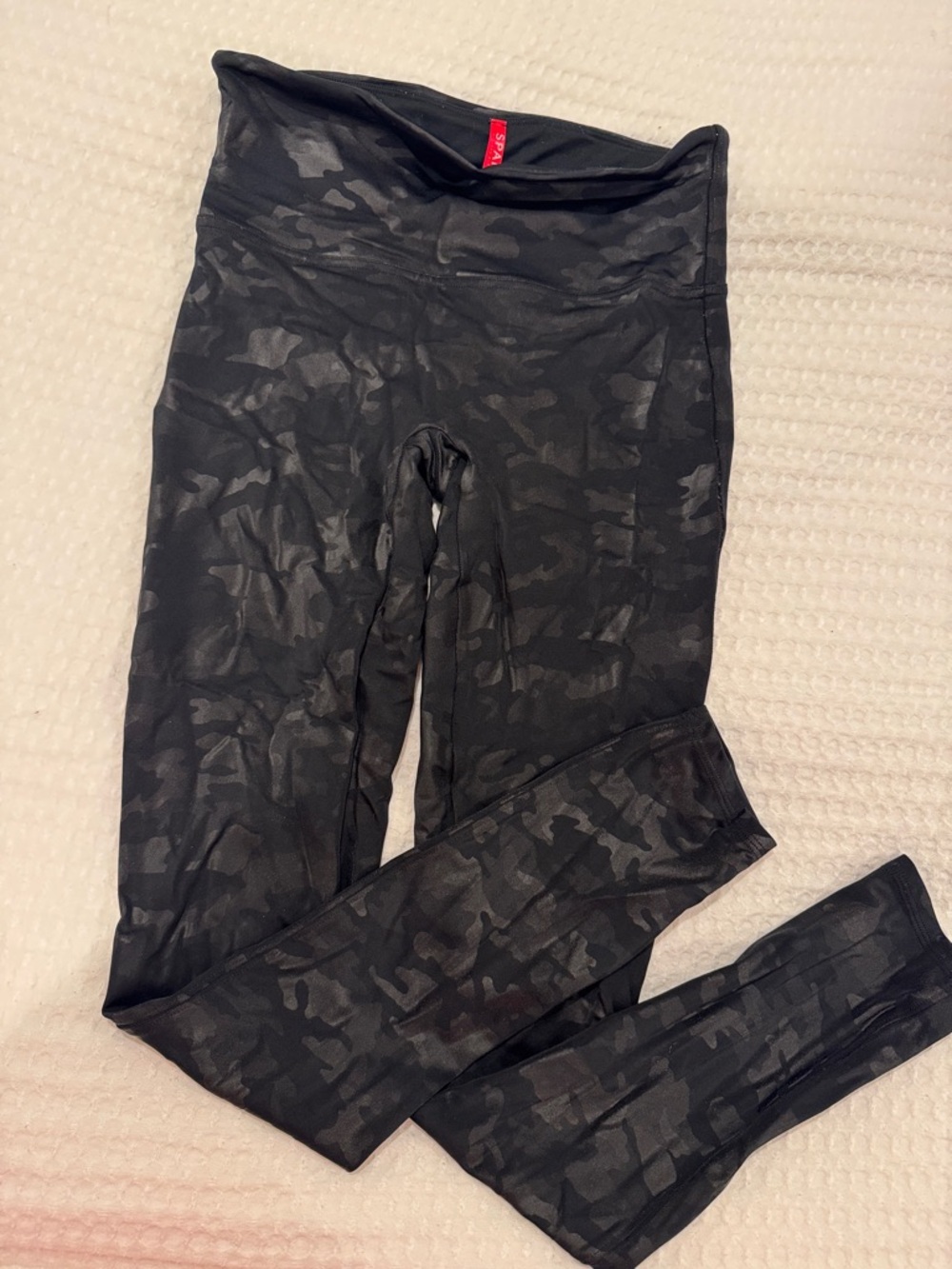 SPANX Black Leggings with Camo Design